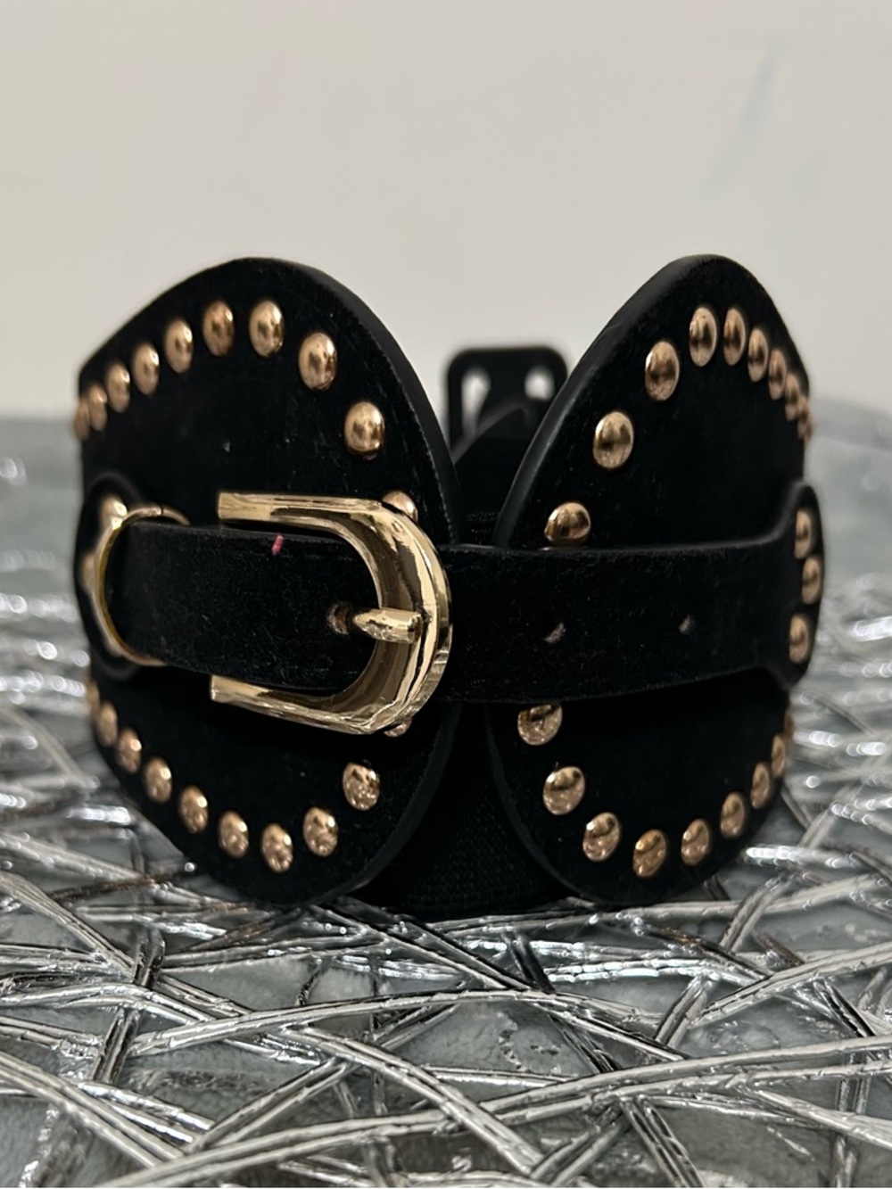 NWT Cato Black Elastic Studded Waist Belt with Gold Buckle 2X/3X - Picture 4 of 4